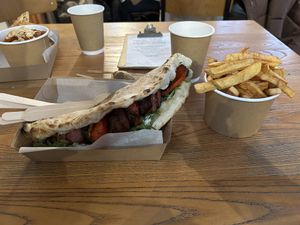 Mushroom kebab and chips  at Chesters by the River in Skelwith Bridge