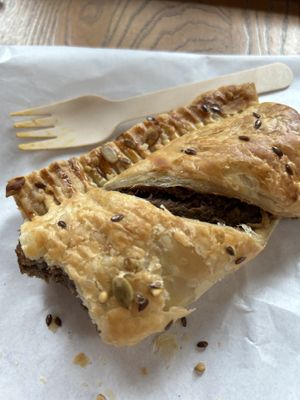 Vegan sausage roll  at Chesters by the River in Skelwith Bridge