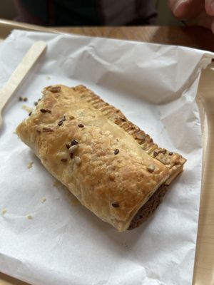 Vegan sausage roll  at Chesters by the River in Skelwith Bridge