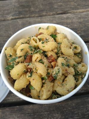 Wonderful pasta salad with cashew & cauliflower and tofu bites 😍 at Chesters by the River in Skelwith Bridge