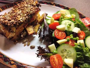 Takeaway fritata (it was delicious and massive!) Salad our own. at Chesters by the River in Skelwith Bridge