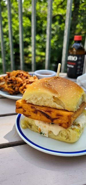 Kimchi cake sandwich  at Chesters by the River in Skelwith Bridge