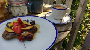 Blueberry & banana pancakes at Chesters by the River in Skelwith Bridge