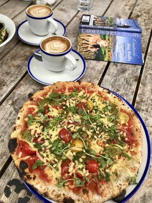 Pizza and coffee! at Chesters by the River in Skelwith Bridge