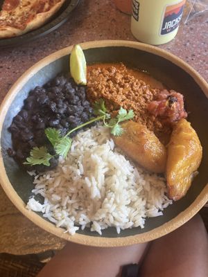 Vegan meatless chorizo and rice bowl with no cheese!   at Universal Studios - Thunder Falls Terrace in Orlando