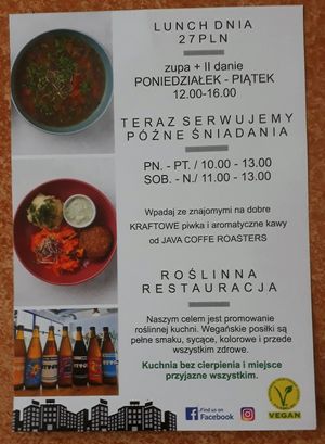 The flyer at Faloviec Kuchnia Roślinna in Gdansk