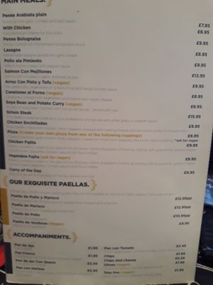 Vegan main meals on the menu (July 2018) at La Rambla  in Paisley