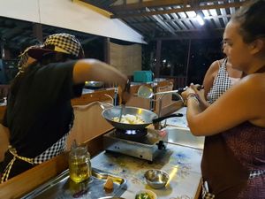 Ning teaching!  at Thai Muang Vegetarian Cooking Class in Chiang Mai