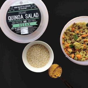 ORGANIC QUINOA SALAD:

Water, Organic Quinoa, The Organik Shop (TOS) Cucumber, TOS Broccoli, TOS Carrots, Lentils, Olive Oil, Turmeric, Himalayan Pink Salt, TOS Parsley.

Order at: http://www.laholista.com/en/shop/ at La Holista in Ho Chi Minh City