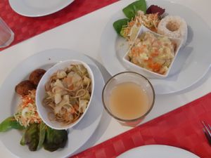 Main dishes + homemade apple juice at Casa do Jardim in Terceira