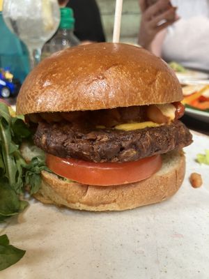 Vegan chilli stack burgerr which  at Las Iguanas in Swansea
