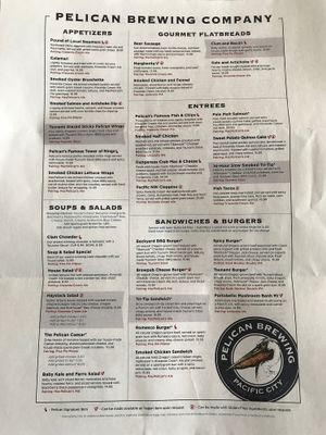Menu at Pelican Pub & Brewery in Pacific City