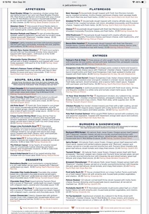 Menu 09/24 at Pelican Pub & Brewery in Pacific City
