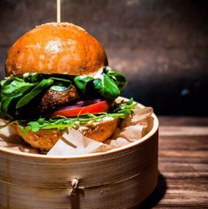 Vegan burger at Fokim in Warsaw