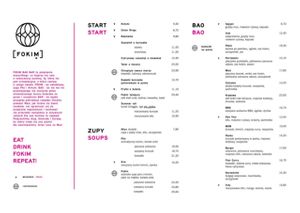 Menu at Fokim in Warsaw