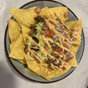 Nachos with beans and mock meat  at Frambuesa Pastelería Vegan in Bogota