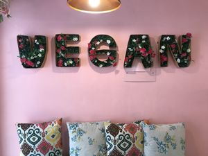 cozy couch at Frambuesa Pastelería Vegan in Bogota