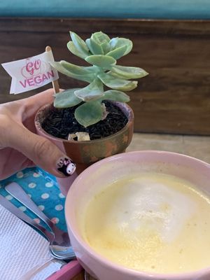 Golden milk at Frambuesa Pastelería Vegan in Bogota