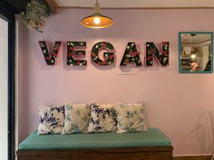 The main sitting area at Frambuesa Pastelería Vegan in Bogota