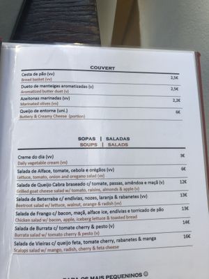 Menu at Ritual in Vila Nova De Milfontes