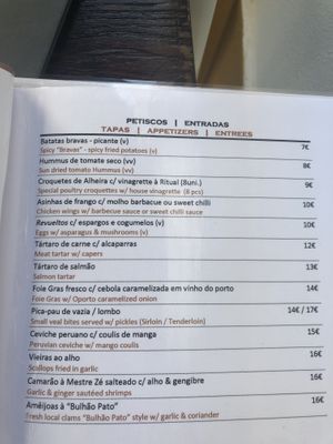 Menu at Ritual in Vila Nova De Milfontes