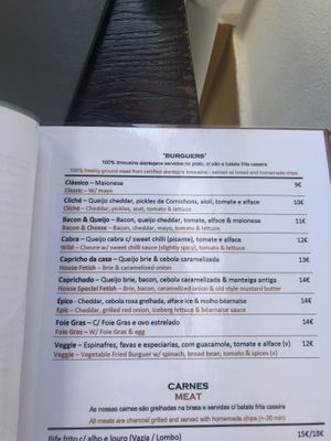 Menu at Ritual in Vila Nova De Milfontes