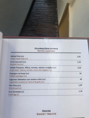Menu at Ritual in Vila Nova De Milfontes