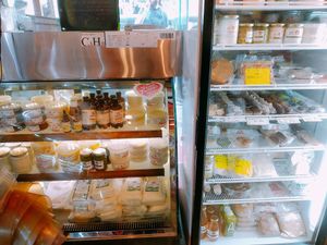 Hand made vegan cheese, yogurt & tofu variety at Taam L'Chaim - Taste for Life in Tel Aviv