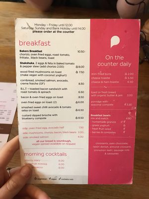 Breakfast menu  at Pinkmans in Bristol