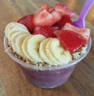 Açai Bowl with strawberries and banana and a bit of agavae nectar  at Blenders & Bowls in Austin