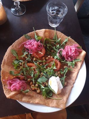 Chickpea galette with extra tomatoes at Creperie & Logi in Visby