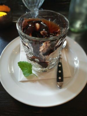 Tofu ice cream with chocolate sauce at Creperie & Logi in Visby