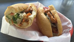 Vegan lemongrass chicken Banh mi  at Banh Mi Bar in New Westminster