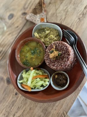Brown rice platter  at Jatra Biroti in Dhaka