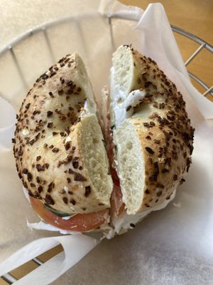 Bagel with vegan cream cheese  at Bagel Cafe in Camden