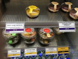 Cheesecakes & lentil / quinoa salads at Pret To Go in Abu Dhabi