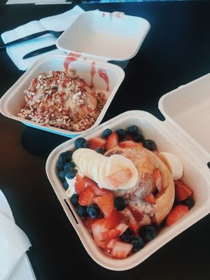 (front) hazelnut frosting with bananas, blueberries and strawberries (back) pb&j roll at Cinnaholic - Grand Canyon Dr in Las Vegas