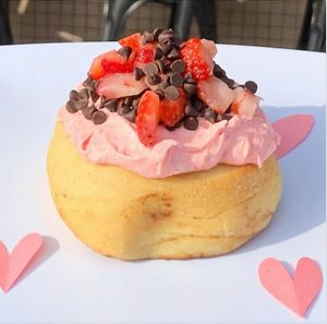 Strawberry Frosting, Strawberries & Chocolate Chips! at Cinnaholic - Grand Canyon Dr in Las Vegas