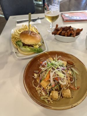 Vegan burger, tofu salad and sweet potato fries  at Tyneside Bar Cafe in Newcastle Upon Tyne