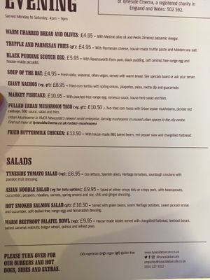 New menu  at Tyneside Bar Cafe in Newcastle Upon Tyne