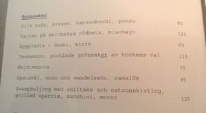 Menu of the day at Shibumi in Stockholm