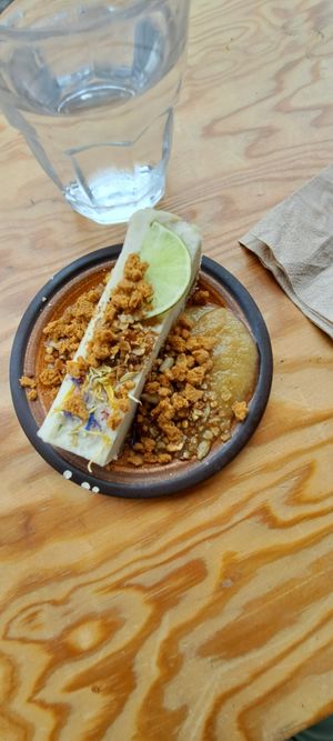 Delicious flavourful fresh foo. I picked:
  the formule of soup (pumpkin, pear and tumeric) sandwich(wrap of crunchy rainbow of veg with protein hummous) and as French portions go  at Petite Nature in Rennes