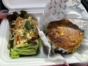 Burger and salad  at Cuit Lu Cru in Colmar