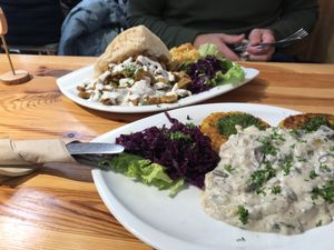 Vegan kebab and la forestier - both very tasty  at Cuit Lu Cru in Colmar