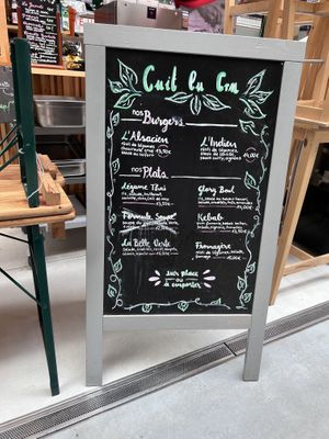 Burger menu sign  at Cuit Lu Cru in Colmar