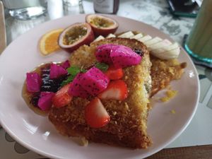 Vegan french toast! at Rosie's Cafe in Hoi An