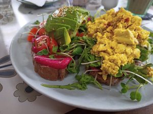 Hummus toast (ask for tofu scramble instead of eggs) at Rosie's Cafe in Hoi An