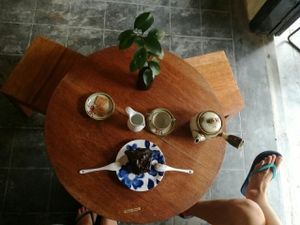 Tea and chocolate cake  at Rosie's Cafe in Hoi An