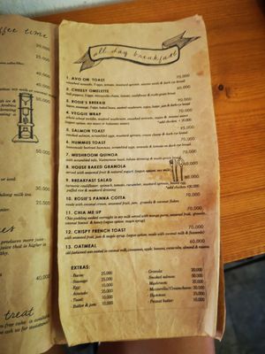 Breakfast menu at Rosie's Cafe in Hoi An