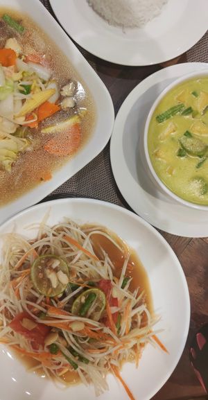 Papaya salad, fried vegetables, curry at EuroThai Restaurant  in Phuket